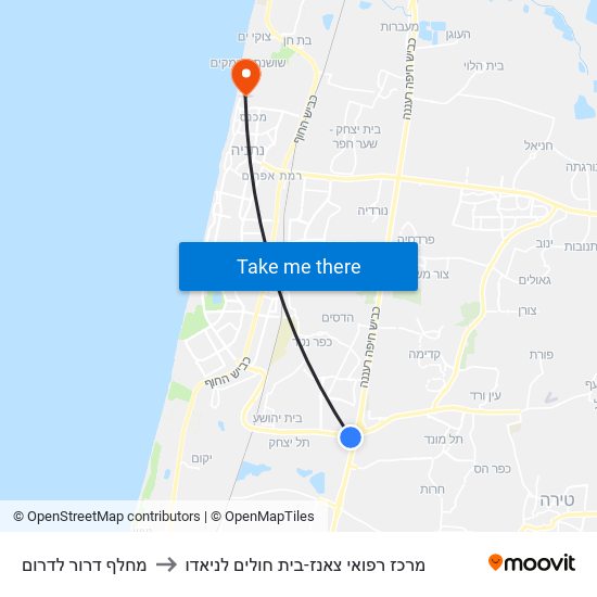 מחלף דרור לדרום to מרכז רפואי צאנז-בית חולים לניאדו map