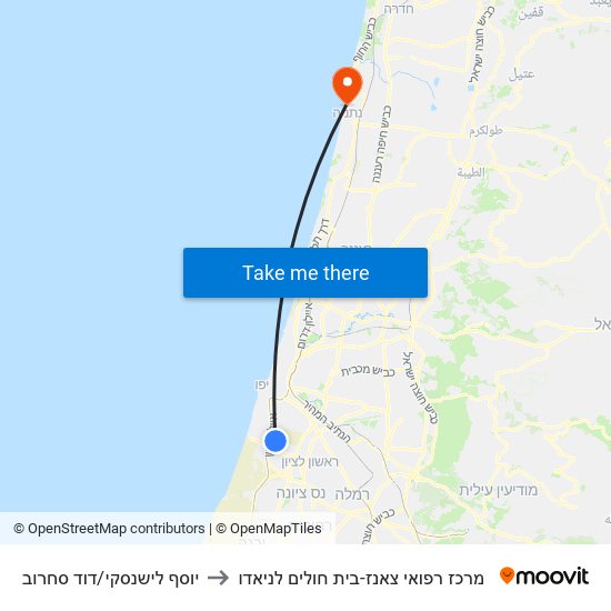 יוסף לישנסקי/דוד סחרוב to מרכז רפואי צאנז-בית חולים לניאדו map