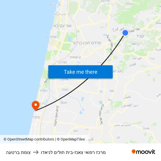 צומת ברטעה to מרכז רפואי צאנז-בית חולים לניאדו map