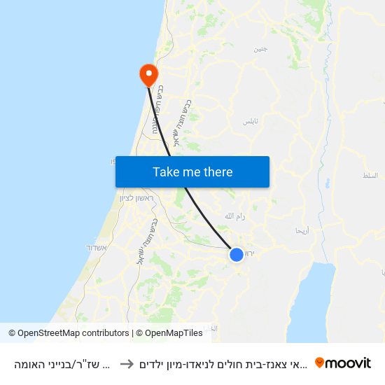 שדרות שז''ר/בנייני האומה to מרכז רפואי צאנז-בית חולים לניאדו-מיון ילדים map