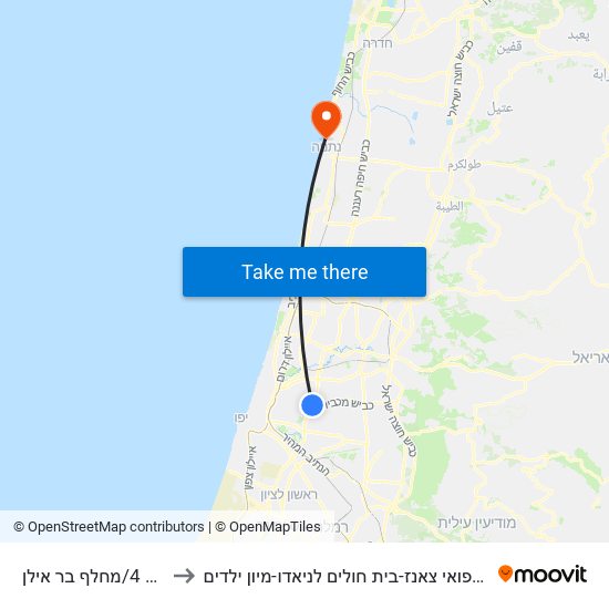 כביש 4/מחלף בר אילן to מרכז רפואי צאנז-בית חולים לניאדו-מיון ילדים map