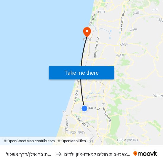 אוניברסיטת בר אילן/דרך אשכול to מרכז רפואי צאנז-בית חולים לניאדו-מיון ילדים map