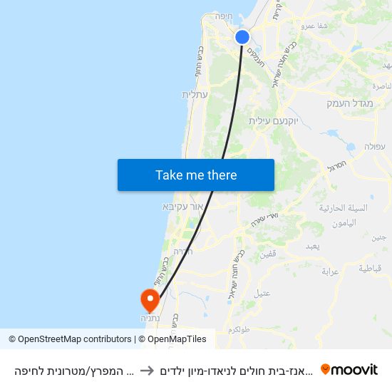 ת. מרכזית המפרץ/מטרונית לחיפה to מרכז רפואי צאנז-בית חולים לניאדו-מיון ילדים map