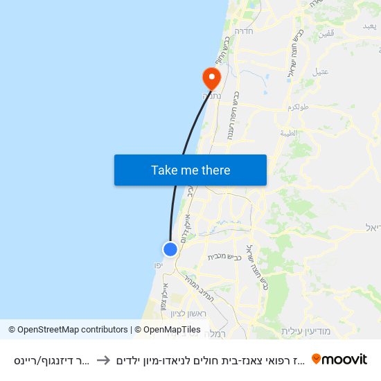 כיכר דיזנגוף/ריינס to מרכז רפואי צאנז-בית חולים לניאדו-מיון ילדים map