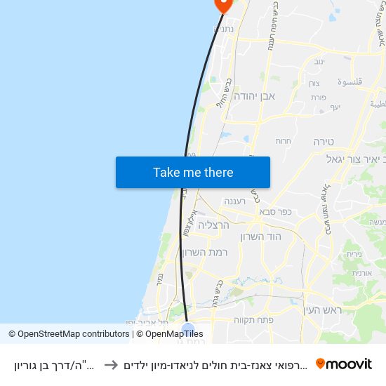 הרא''ה/דרך בן גוריון to מרכז רפואי צאנז-בית חולים לניאדו-מיון ילדים map