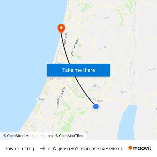 דרך דוד בנבנישתי to מרכז רפואי צאנז-בית חולים לניאדו-מיון ילדים map