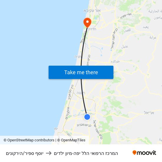 יוסף ספיר/הירקונים to המרכז הרפואי הלל יפה-מיון ילדים map