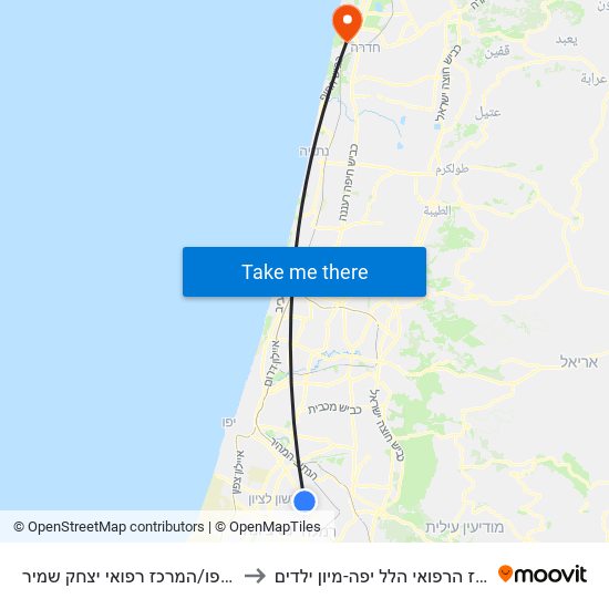 צומת צריפין לדרום to המרכז הרפואי הלל יפה-מיון ילדים map