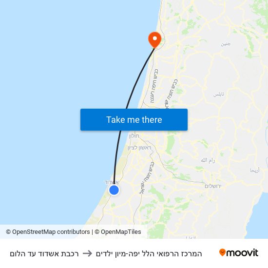 רכבת אשדוד עד הלום to המרכז הרפואי הלל יפה-מיון ילדים map