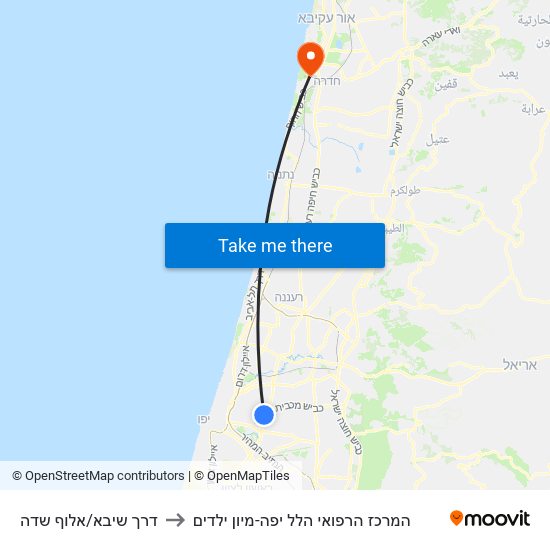 דרך שיבא/אלוף שדה to המרכז הרפואי הלל יפה-מיון ילדים map