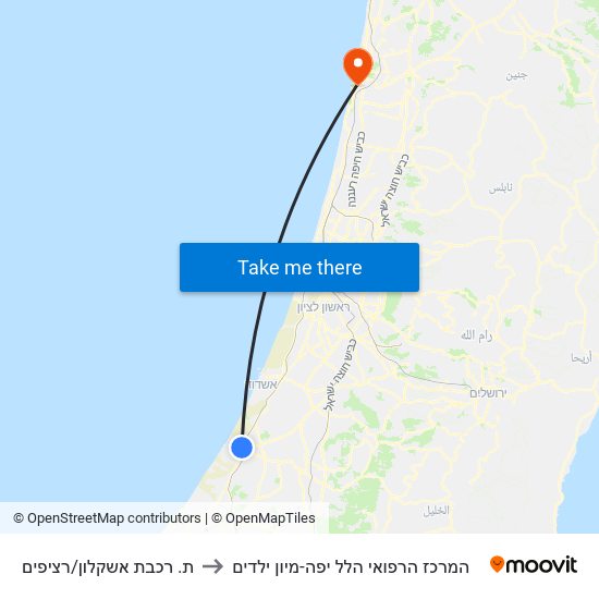 ת. רכבת אשקלון/רציפים to המרכז הרפואי הלל יפה-מיון ילדים map