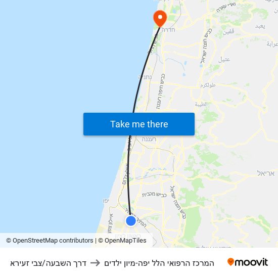 דרך השבעה/צבי זעירא to המרכז הרפואי הלל יפה-מיון ילדים map