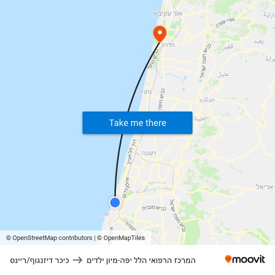 כיכר דיזנגוף/ריינס to המרכז הרפואי הלל יפה-מיון ילדים map