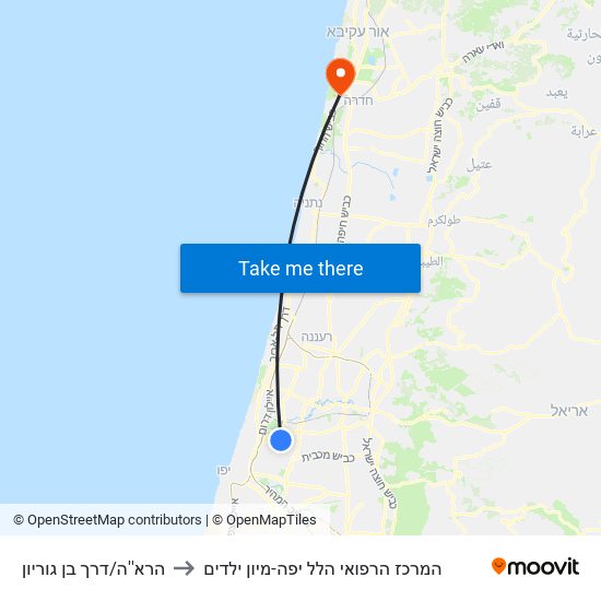 הרא''ה/דרך בן גוריון to המרכז הרפואי הלל יפה-מיון ילדים map