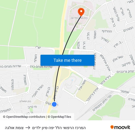 צומת אולגה to המרכז הרפואי הלל יפה-מיון ילדים map