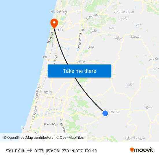 צומת גיתי to המרכז הרפואי הלל יפה-מיון ילדים map