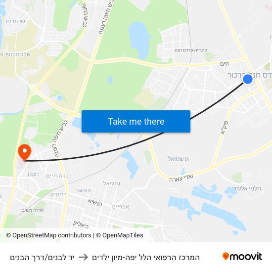 יד לבנים/דרך הבנים to המרכז הרפואי הלל יפה-מיון ילדים map