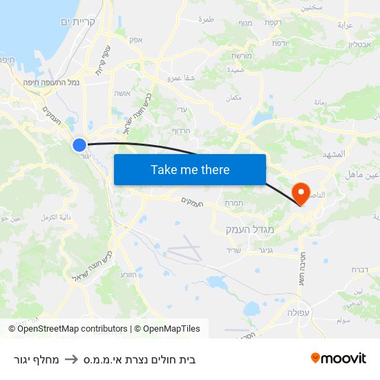 מחלף יגור to בית חולים נצרת אי.מ.מ.ס map