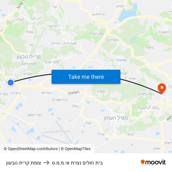 צומת קרית טבעון to בית חולים נצרת אי.מ.מ.ס map