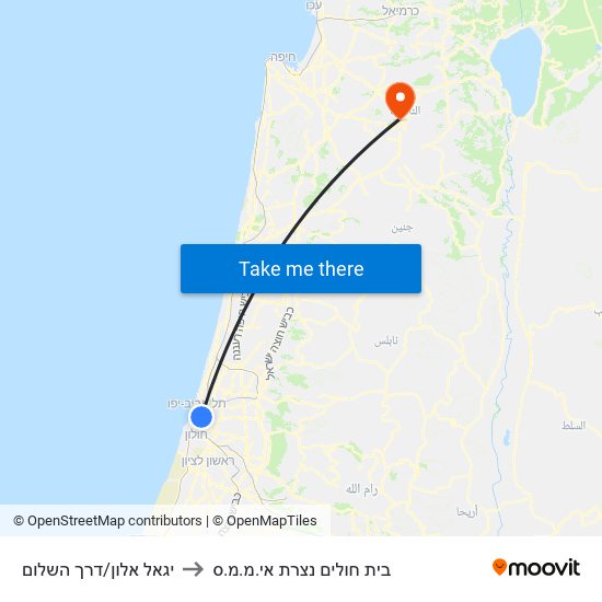 יגאל אלון/דרך השלום to בית חולים נצרת אי.מ.מ.ס map