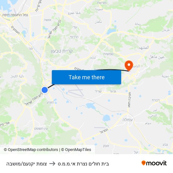 צומת יקנעם/מושבה to בית חולים נצרת אי.מ.מ.ס map