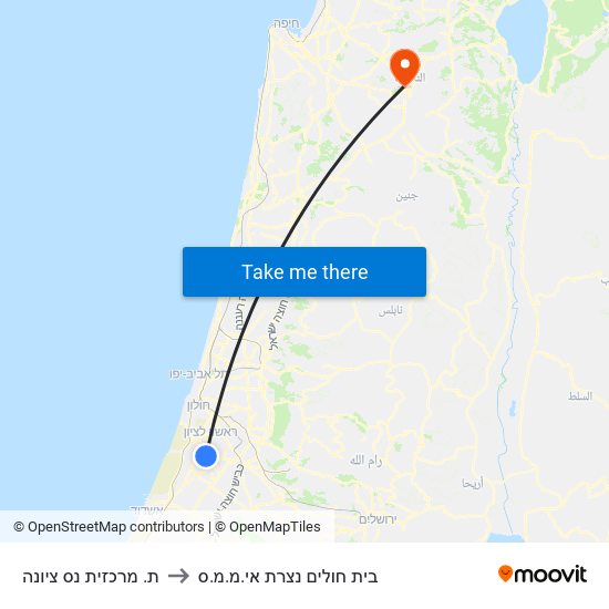 ת. מרכזית נס ציונה to בית חולים נצרת אי.מ.מ.ס map