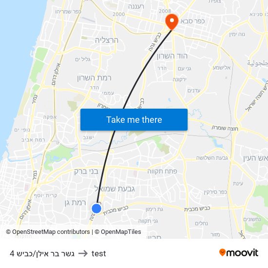 גשר בר אילן/כביש 4 to test map