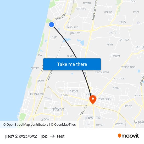 מכון וינגייט/כביש 2 לצפון to test map