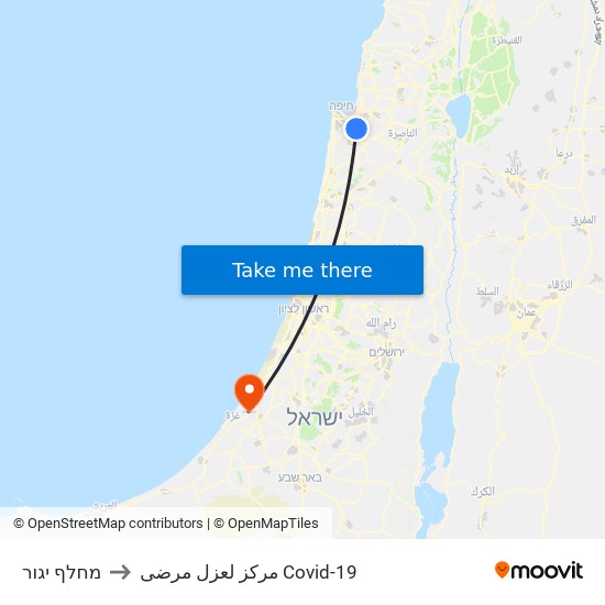 מחלף יגור to مركز لعزل مرضى Covid-19 map