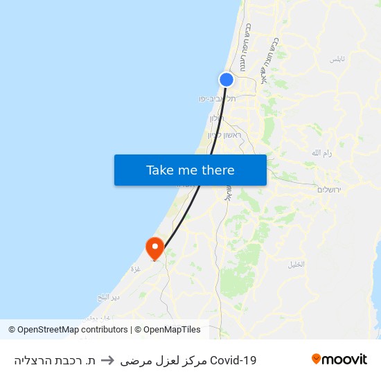 תחנת רכבת הרצליה to مركز لعزل مرضى Covid-19 map