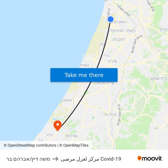 משה דיין/אברהם בר to مركز لعزل مرضى Covid-19 map