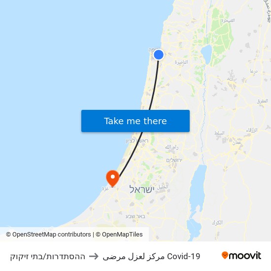 ההסתדרות/בתי זיקוק to مركز لعزل مرضى Covid-19 map