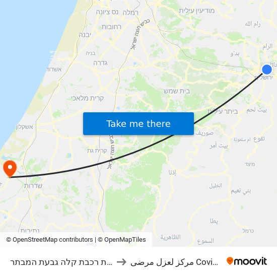 תחנת רכבת קלה גבעת המבתר to مركز لعزل مرضى Covid-19 map