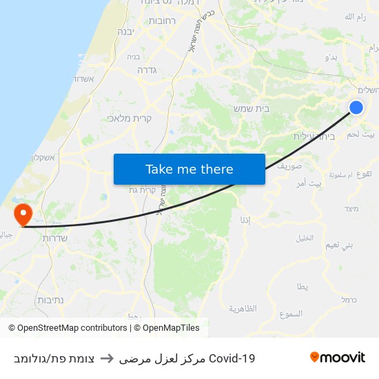 צומת פת/גולומב to مركز لعزل مرضى Covid-19 map