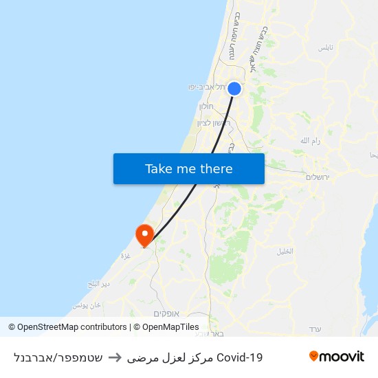 שטמפפר/אברבנל to مركز لعزل مرضى Covid-19 map