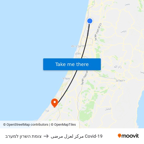 צומת השרון למערב to مركز لعزل مرضى Covid-19 map