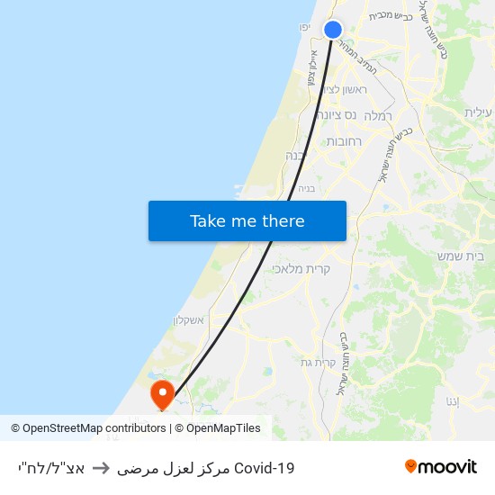 אצ''ל/לח''י to مركز لعزل مرضى Covid-19 map