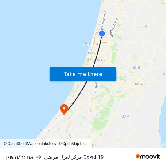 עיריית רעננה/אחוזה to مركز لعزل مرضى Covid-19 map