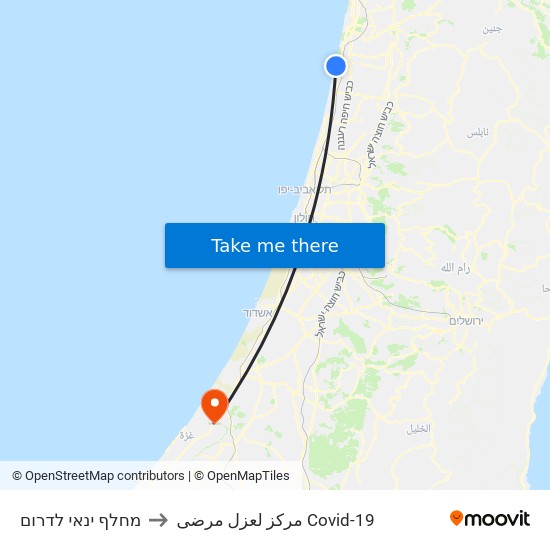 מחלף ינאי לדרום to مركز لعزل مرضى Covid-19 map