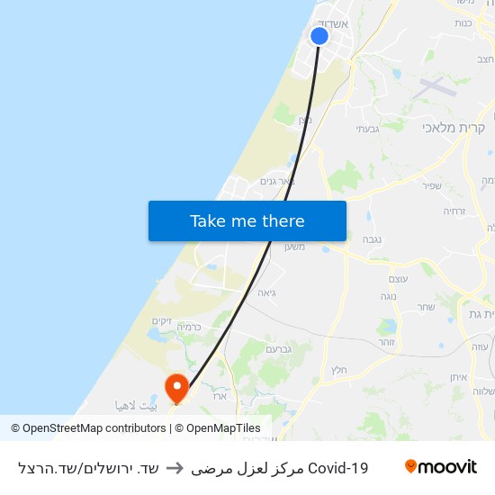 שד. ירושלים/שד.הרצל to مركز لعزل مرضى Covid-19 map