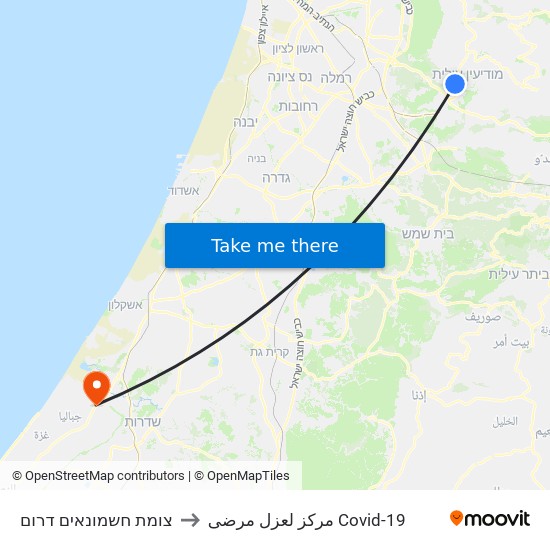 צומת חשמונאים דרום to مركز لعزل مرضى Covid-19 map