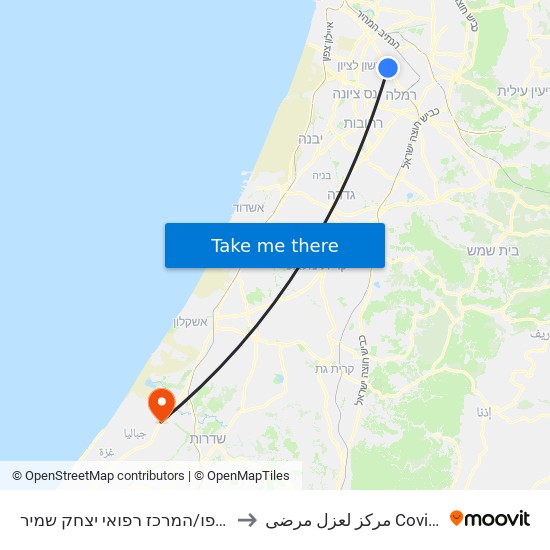 צומת צריפין לדרום to مركز لعزل مرضى Covid-19 map