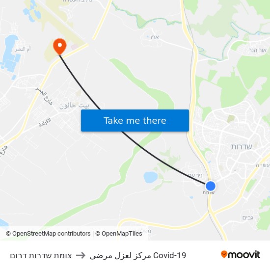 צומת שדרות דרום to مركز لعزل مرضى Covid-19 map