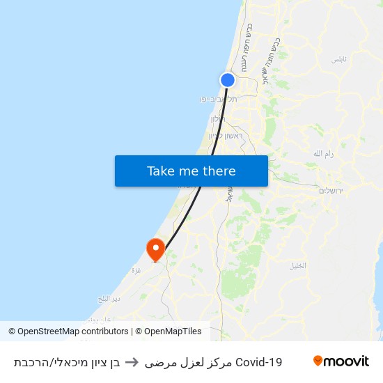 בן ציון מיכאלי/הרכבת to مركز لعزل مرضى Covid-19 map