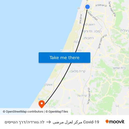 לה גוורדיה/דרך הטייסים to مركز لعزل مرضى Covid-19 map