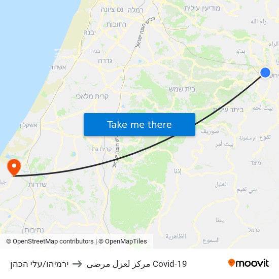 ירמיהו/אלקנה to مركز لعزل مرضى Covid-19 map