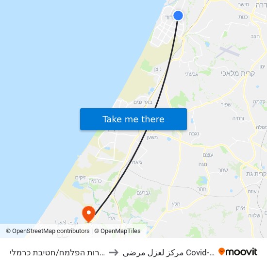 שדרות הפלמח/חטיבת כרמלי to مركز لعزل مرضى Covid-19 map