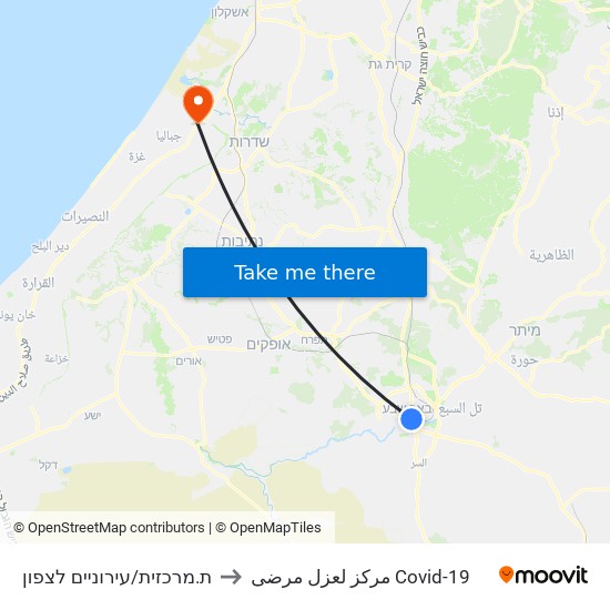 ת.מרכזית/עירוניים לצפון to مركز لعزل مرضى Covid-19 map