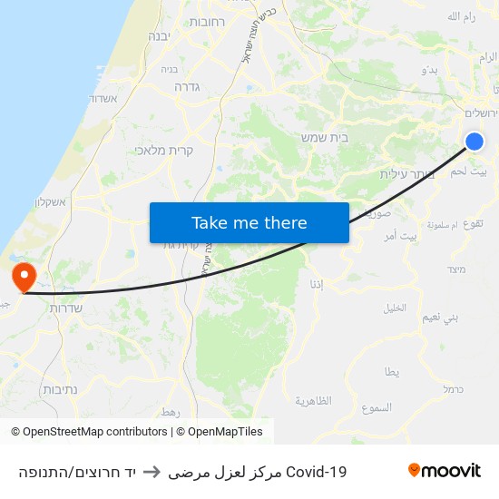 יד חרוצים/התנופה to مركز لعزل مرضى Covid-19 map