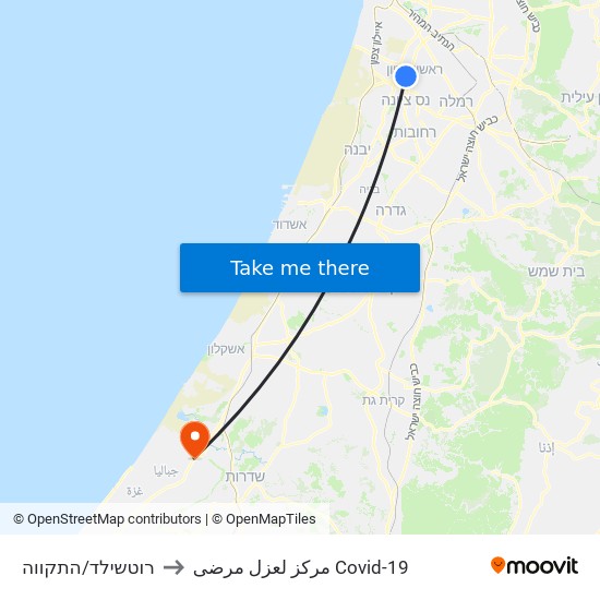 רוטשילד/התקווה to مركز لعزل مرضى Covid-19 map